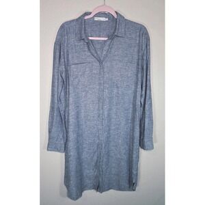 prAna Chambray Shirt Dress Hemp Blend Blue Long Sleeve Button Front Size M